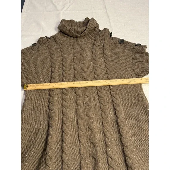 New! Ruff Hewn Womens XL Wool Brown Cable Knit Button Sleeve Turtleneck Top - Picture 6 of 8